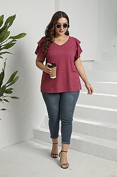 Women's Plus Size Summer Tops Short Sleeve V-Neck T Shirts